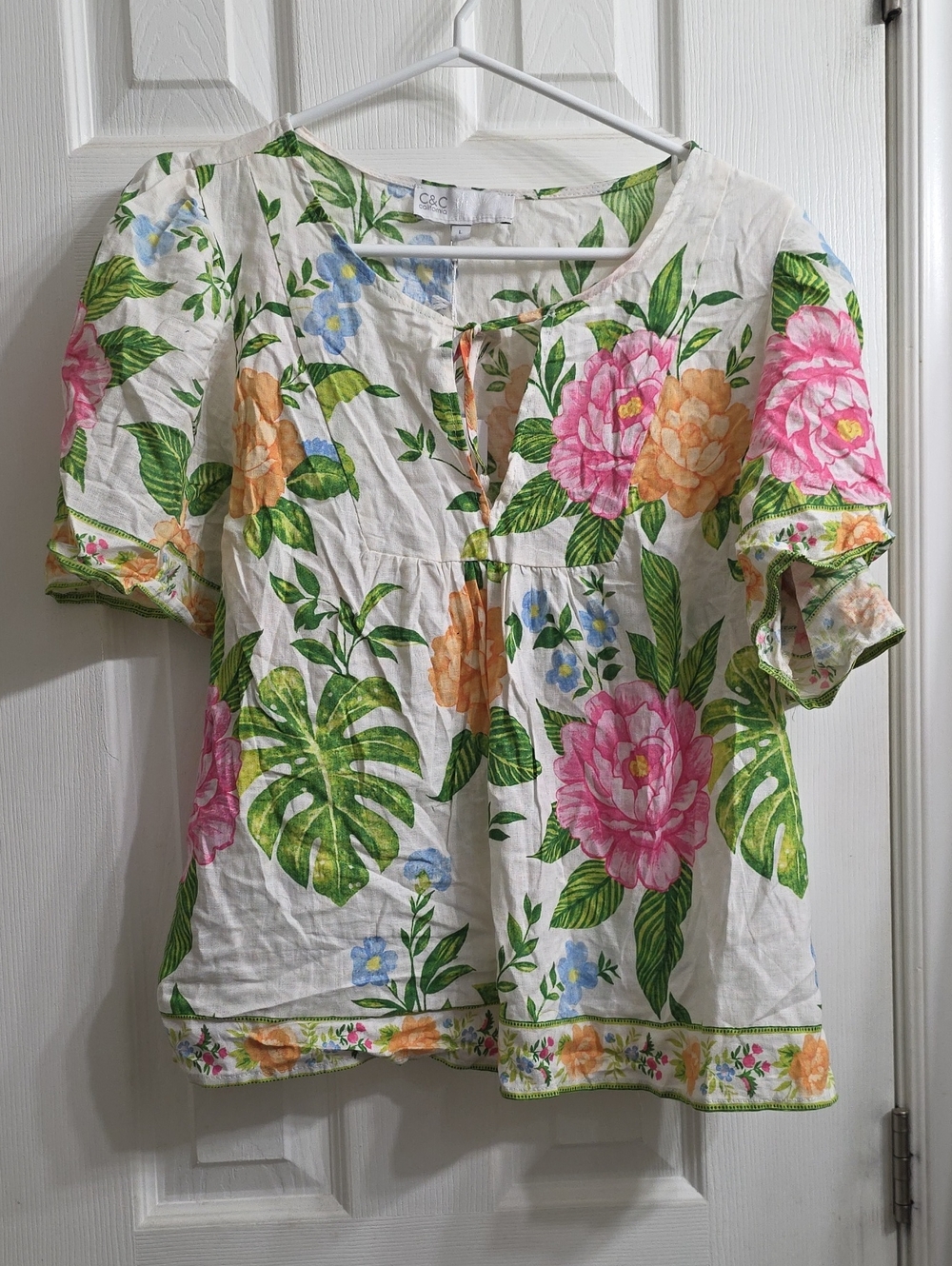 NWT C&C California Tropical Floral Boho Blouse Top - Size L